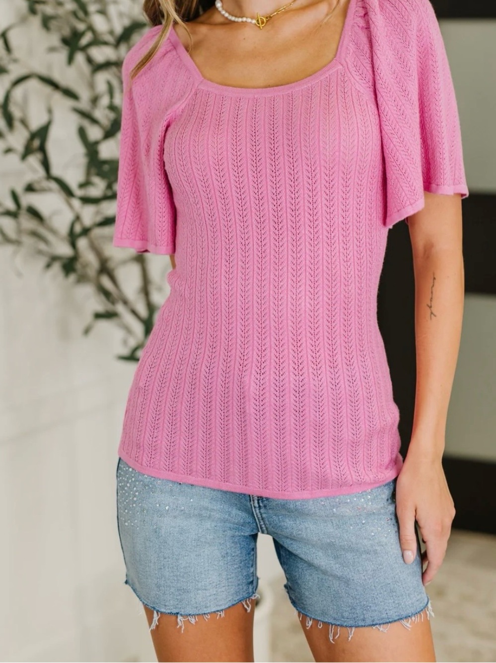 Kimono SleeveFuchsia Textured Knit Short Sleeve Top Size Large NWT